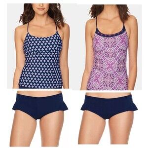 Vera Bradley Reversible Dream Tapestry Rev Top Solid Bottom Tankini Set  S Blue